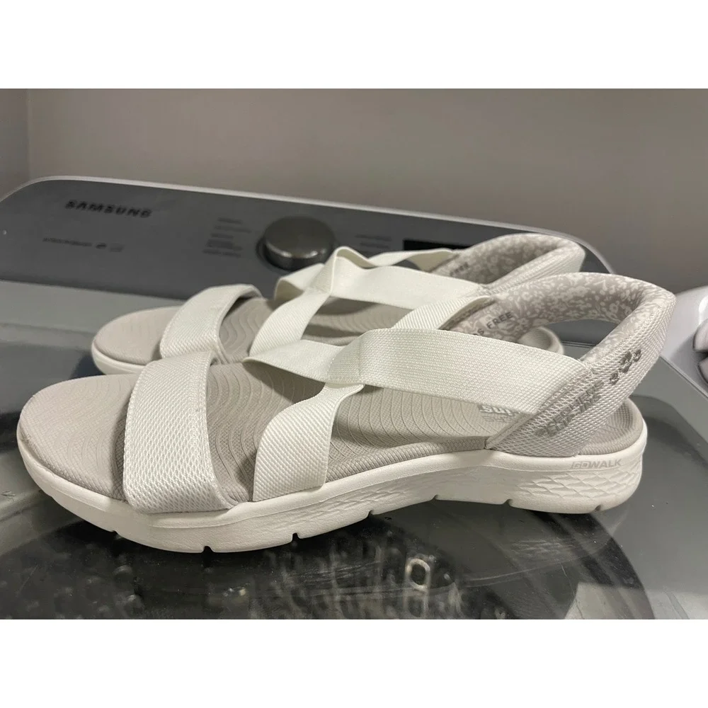 Skechers Hands Free Slip-ins GO WALK 6 Sandals White Grey Womens Sz 10